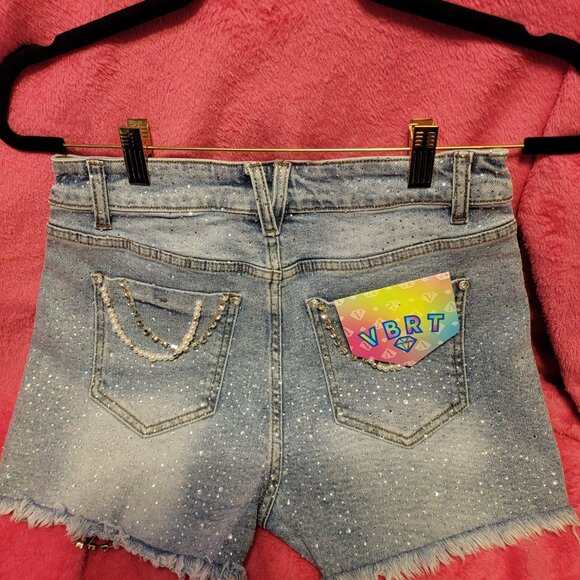 3 pc set - Jean Halter Top - Jean Shorts - White Top - Totally BLINGED OUT!  SM - Picture 5 of 7